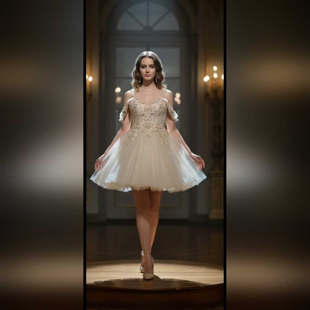Elegant Ivory Off-Shoulder Tulle Party Dress